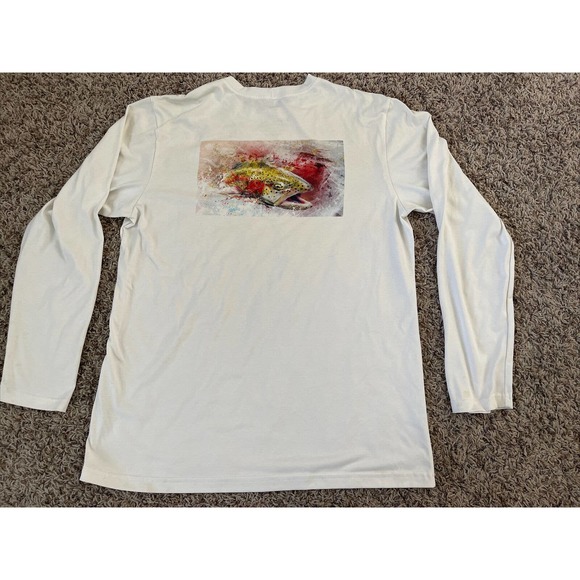 Patagonia L/S Fly Fishing Trout White Large Polyester Shirt - Picture 1 of 11
